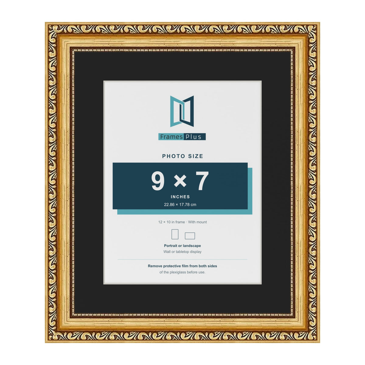 Louis Gold 12 x 10 inch picture frame with a black mount for a 9 x 7 inch photo