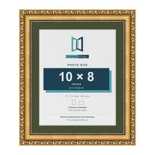 Louis Gold 12 x 10 inch picture frame with a green mount for a 10 x 8 inch photo