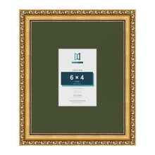 Louis Gold 12 x 10 inch picture frame with a green mount for a 6 x 4 inch photo