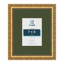 Louis Gold 12 x 10 inch picture frame with a green mount for a 7 x 5 inch photo