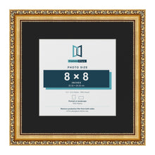 Louis Gold 12 x 12 inch picture frame with a black mount for an 8 x 8 inch photo