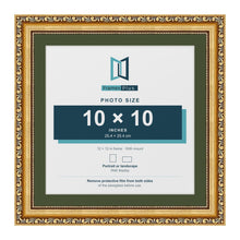 Louis Gold 12 x 12 inch picture frame with a green mount for a 10 x 10 inch photo
