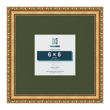 Louis Gold 12 x 12 inch picture frame with a green mount for a 6 x 6 inch photo