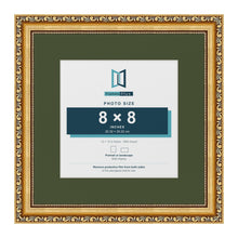 Louis Gold 12 x 12 inch picture frame with a green mount for an 8 x 8 inch photo