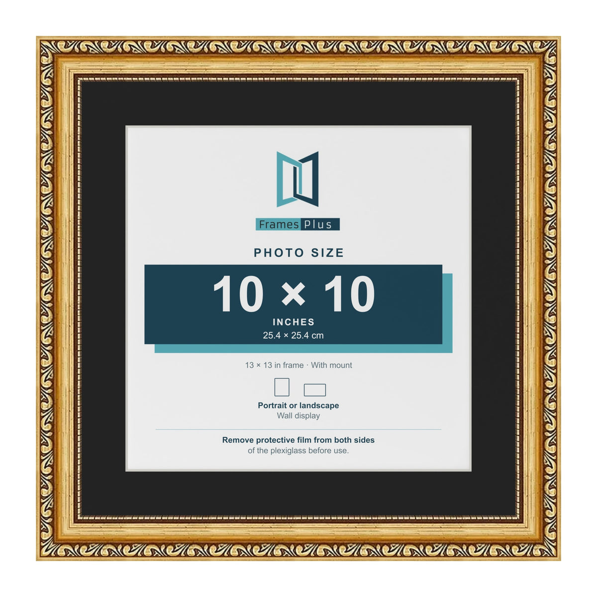 Louis Gold 13 x 13 inch picture frame with a black mount for a 10 x 10 inch photo