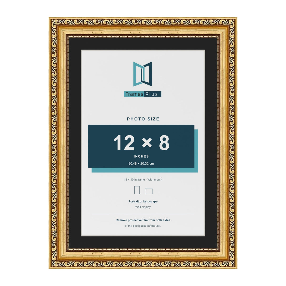 Louis Gold 14 x 10 inch picture frame with a black mount for a 12 x 8 inch photo