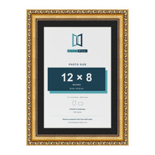 Louis Gold 14 x 10 inch picture frame with a black mount for a 12 x 8 inch photo