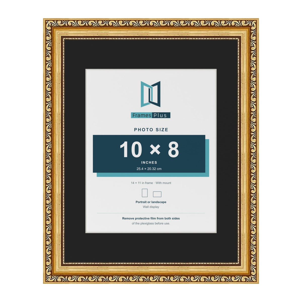 Louis Gold 14 x 11 inch picture frame with a black mount for a 10 x 8 inch photo
