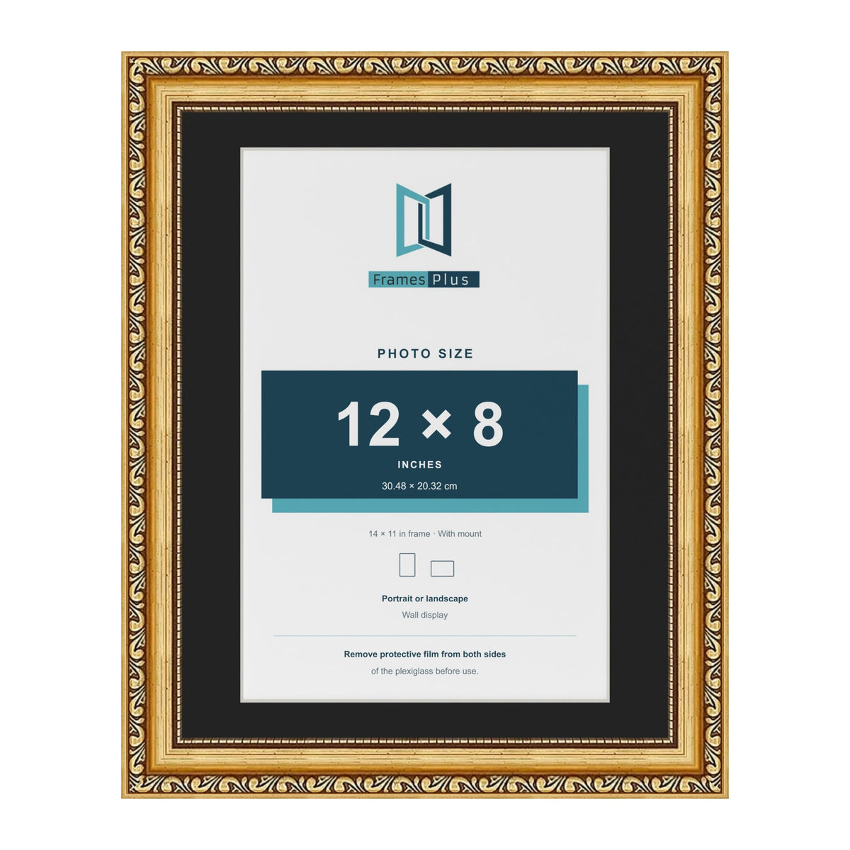 Louis Gold 14 x 11 inch picture frame with a black mount for a 12 x 8 inch photo