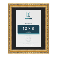 Louis Gold 14 x 11 inch picture frame with a black mount for a 12 x 8 inch photo
