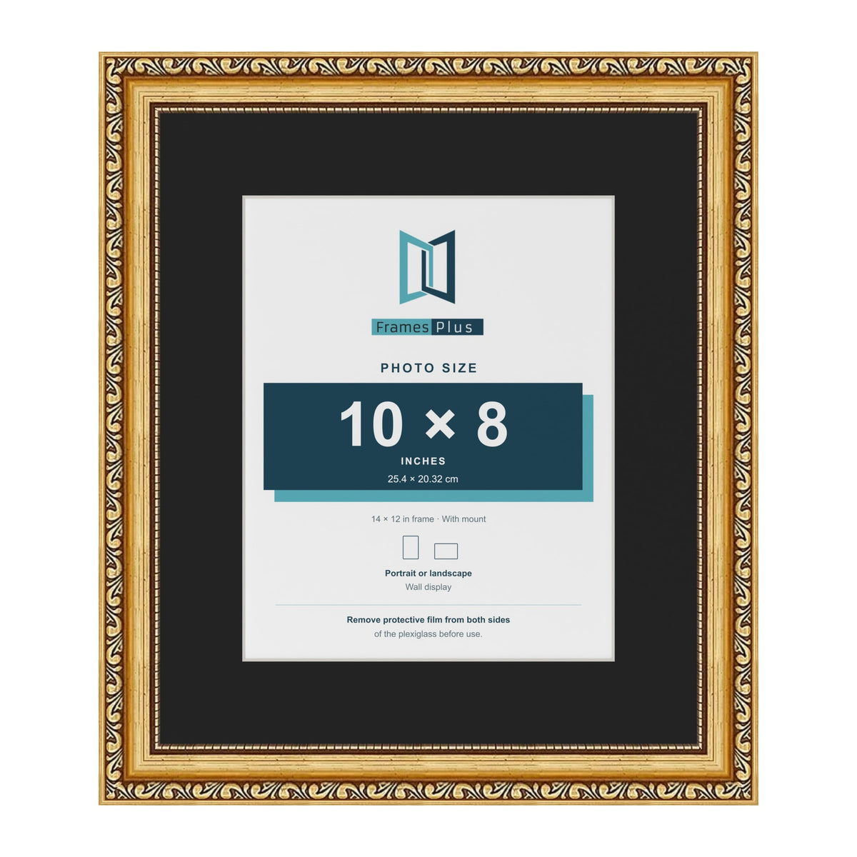 Louis Gold 14 x 12 inch picture frame with a black mount for a 10 x 8 inch photo