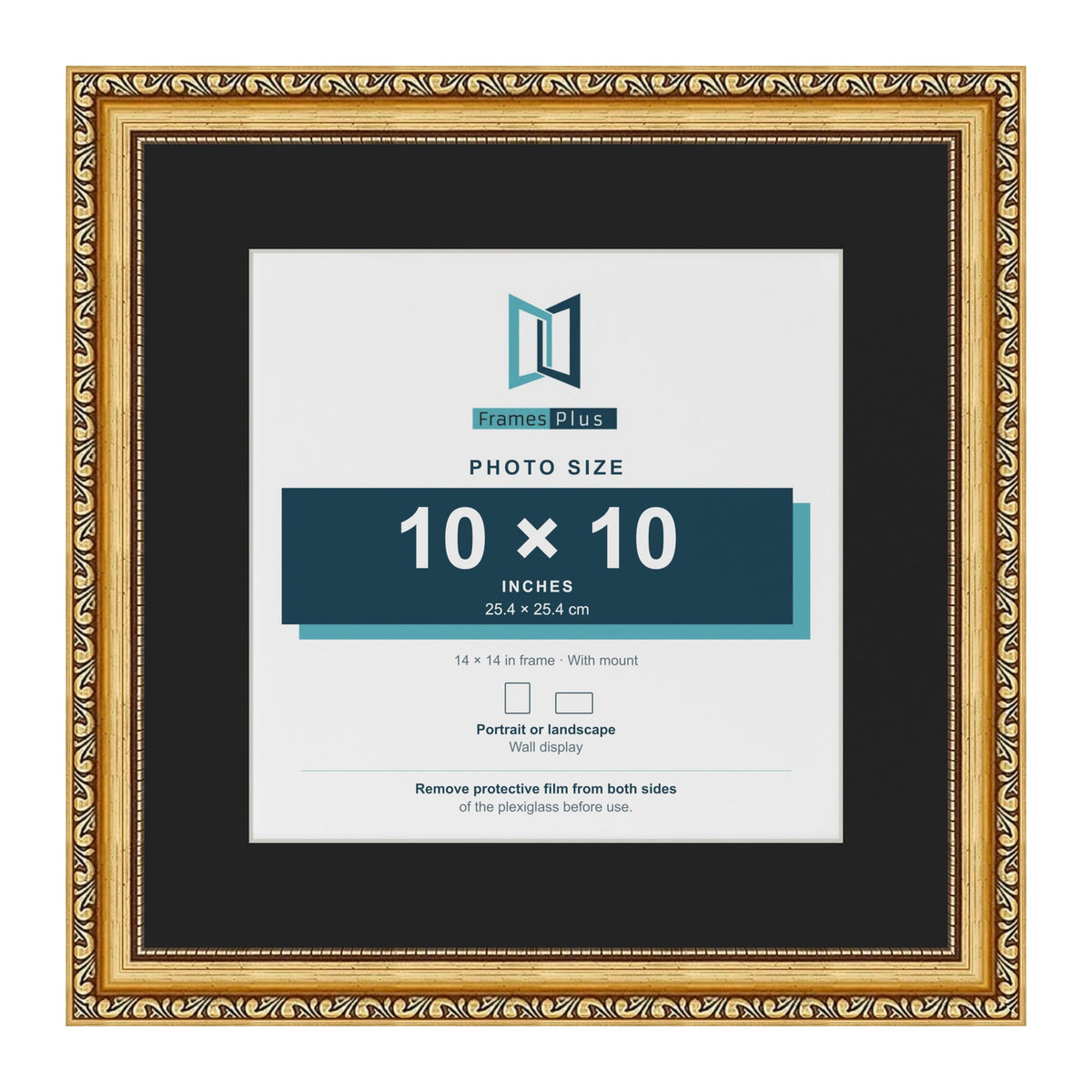Louis Gold 14 x 14 inch picture frame with a black mount for a 10 x 10 inch photo