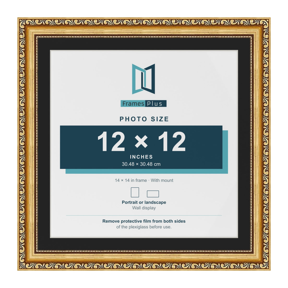 Louis Gold 14 x 14 inch picture frame with a black mount for a 12 x 12 inch photo