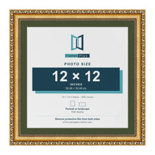 Louis Gold 14 x 14 inch picture frame with a green mount for a 12 x 12 inch photo