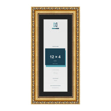 Louis Gold 14 x 6 inch picture frame with a black mount for a 12 x 4 inch photo