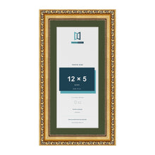 Louis Gold 14 x 7 inch picture frame with a green mount for a 12 x 5 inch photo