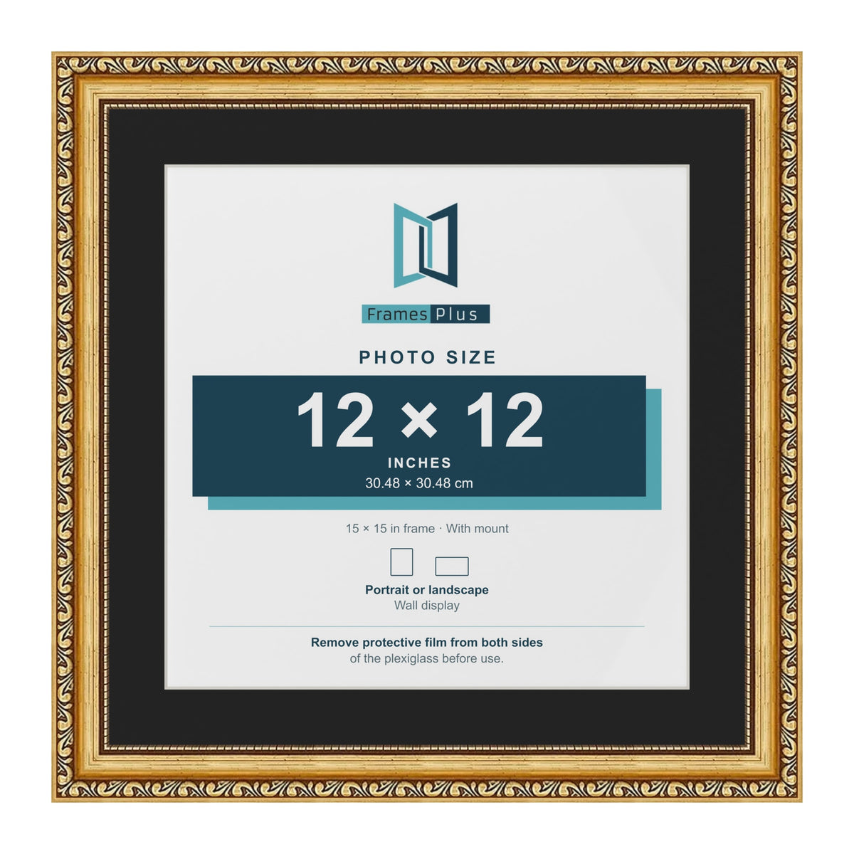 Louis Gold 15 x 15 inch picture frame with a black mount for a 12 x 12 inch photo