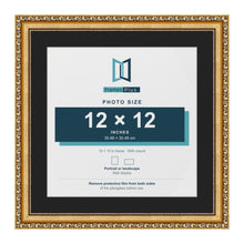 Louis Gold 15 x 15 inch picture frame with a black mount for a 12 x 12 inch photo