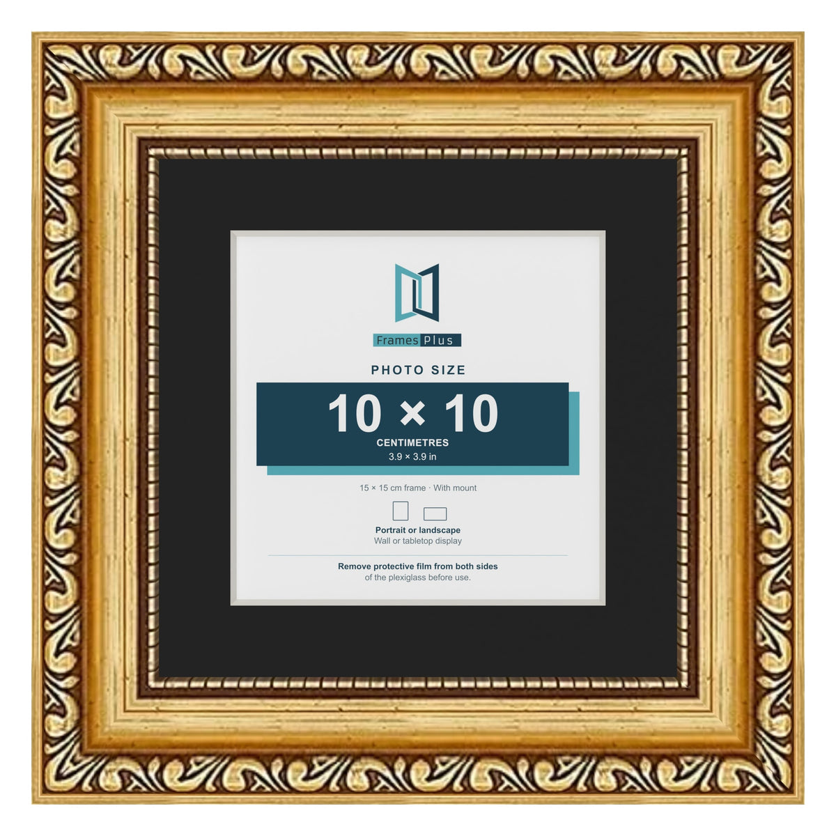 Louis Gold 15 x 15 cm picture frame with a black mount for a 10 x 10 cm photo