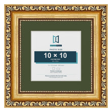 Louis Gold 15 x 15 cm picture frame with a green mount for a 10 x 10 cm photo