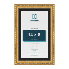 Louis Gold 16 x 10 inch picture frame with a black mount for a 14 x 8 inch photo