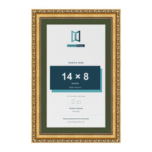 Louis Gold 16 x 10 inch picture frame with a green mount for a 14 x 8 inch photo