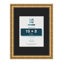 Louis Gold 16 x 12 inch picture frame with a black mount for a 10 x 8 inch photo