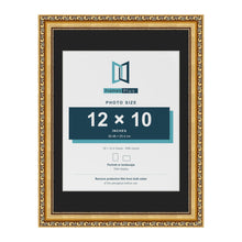 Louis Gold 16 x 12 inch picture frame with a black mount for a 12 x 10 inch photo