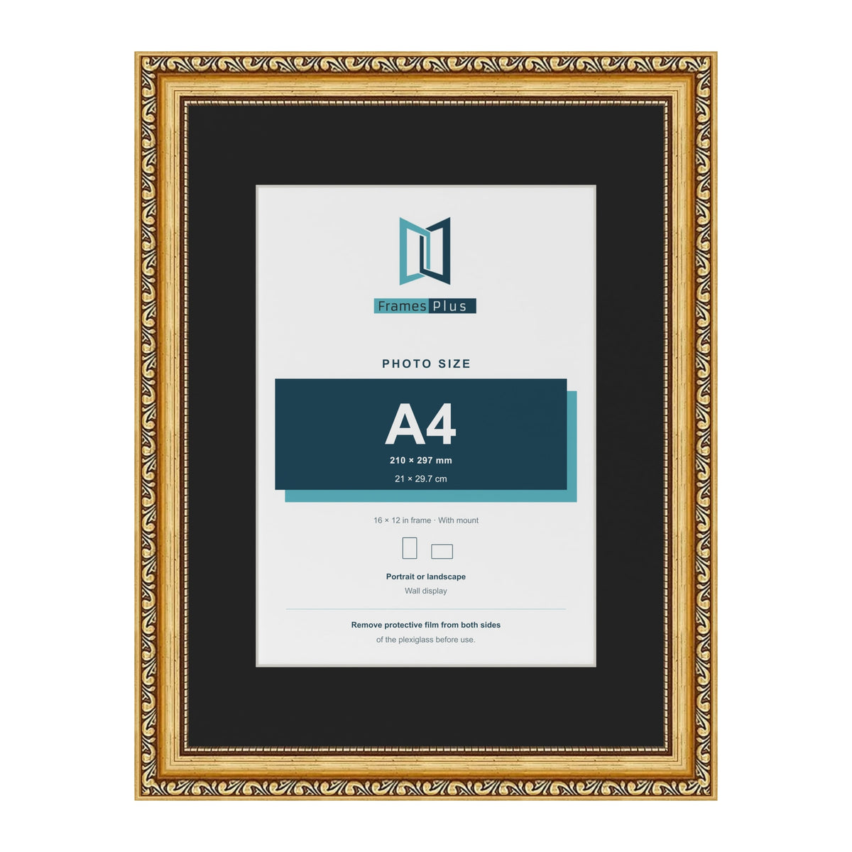 Louis Gold 16 x 12 inch picture frame with a black mount for an A4 photo