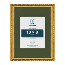 Louis Gold 16 x 12 inch picture frame with a green mount for a 10 x 8 inch photo