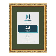 Louis Gold 16 x 12 inch picture frame with a green mount for an A4 photo