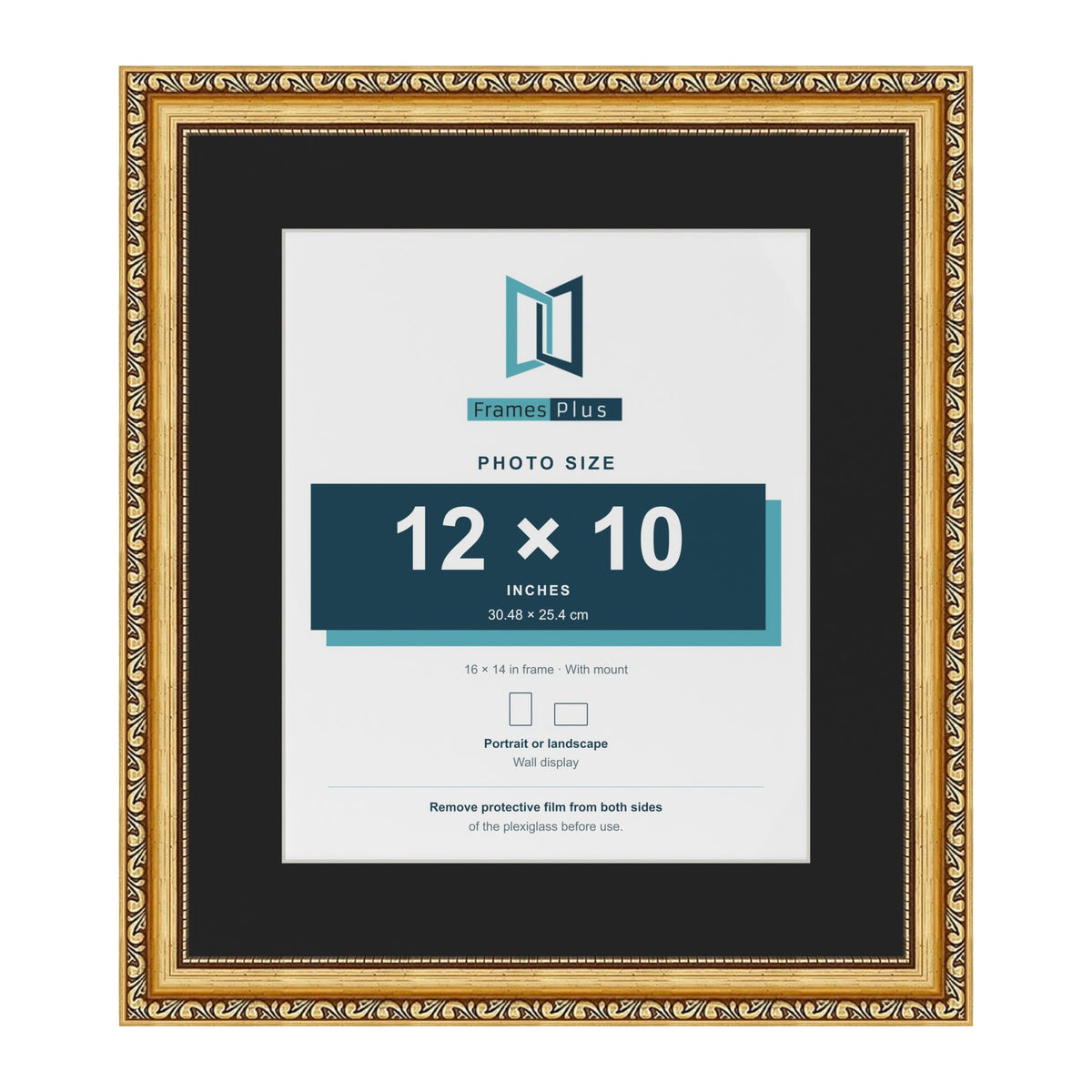 Louis Gold 16 x 14 inch picture frame with a black mount for a 12 x 10 inch photo