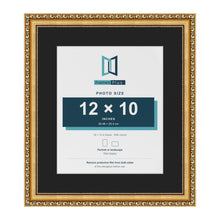 Louis Gold 16 x 14 inch picture frame with a black mount for a 12 x 10 inch photo