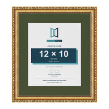 Louis Gold 16 x 14 inch picture frame with a green mount for a 12 x 10 inch photo