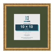 Louis Gold 16 x 16 inch picture frame with a green mount for a 10 x 10 inch photo