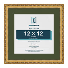 Louis Gold 16 x 16 inch picture frame with a green mount for a 12 x 12 inch photo
