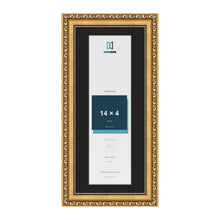Louis Gold 16 x 7 inch picture frame with a black mount for a 14 x 4 inch photo