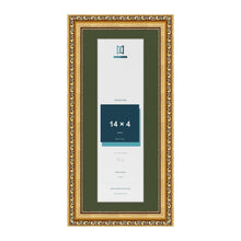 Louis Gold 16 x 7 inch picture frame with a green mount for a 14 x 4 inch photo