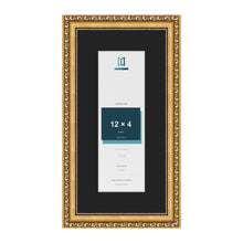 Louis Gold 16 x 8 inch picture frame with a black mount for a 12 x 4 inch photo