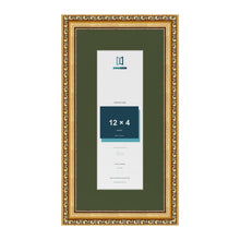 Louis Gold 16 x 8 inch picture frame with a green mount for a 12 x 4 inch photo