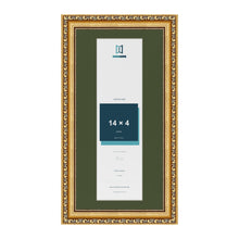 Louis Gold 16 x 8 inch picture frame with a green mount for a 14 x 4 inch photo