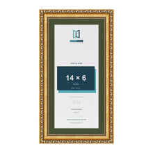 Louis Gold 16 x 8 inch picture frame with a green mount for a 14 x 6 inch photo