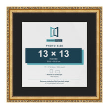 Louis Gold 17 x 17 inch picture frame with a black mount for a 13 x 13 inch photo