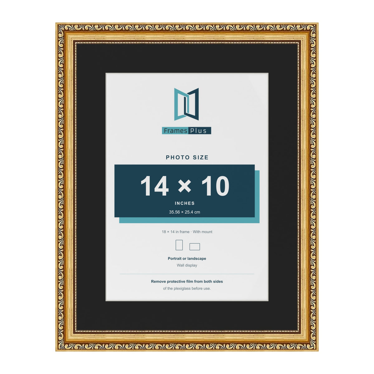Louis Gold 18 x 14 inch picture frame with a black mount for a 14 x 10 inch photo