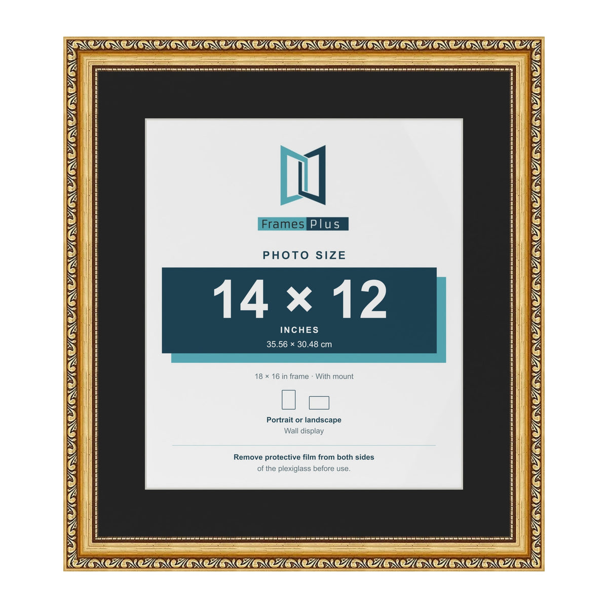 Louis Gold 18 x 16 inch picture frame with a black mount for a 14 x 12 inch photo