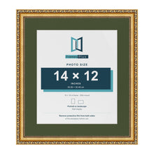 Louis Gold 18 x 16 inch picture frame with a green mount for a 14 x 12 inch photo