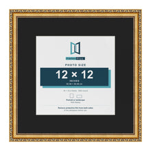 Louis Gold 18 x 18 inch picture frame with a black mount for a 12 x 12 inch photo