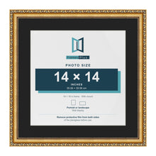 Louis Gold 18 x 18 inch picture frame with a black mount for a 14 x 14 inch photo