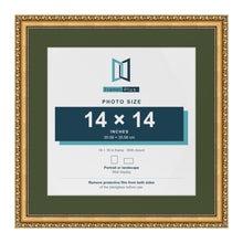 Louis Gold 18 x 18 inch picture frame with a green mount for a 14 x 14 inch photo