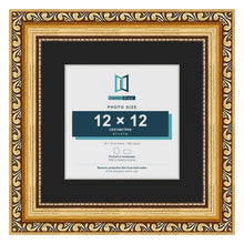 Louis Gold 18 x 18 cm picture frame with a black mount for a 12 x 12 cm photo